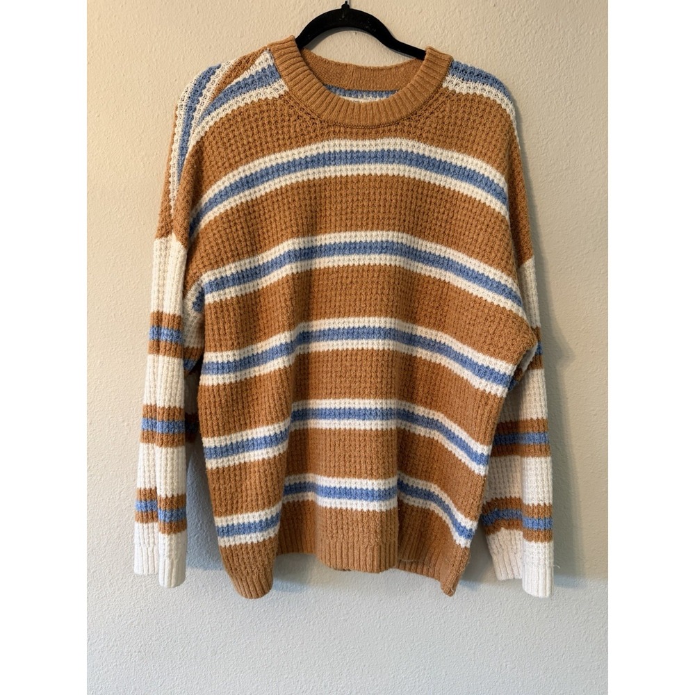 AE‎ Knit Waffle Knit Sweater Oversized Chunky Stripe Long Sleeve Crew Neck L